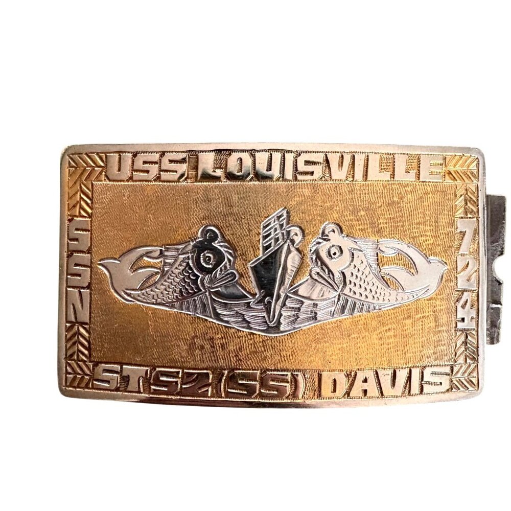 USS Louisville SSN-724 STS2(SS)‎ Davis Belt Buckle Gold & Silver Tone Sub Navy